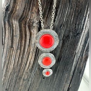 Western Style Silver Red Statement Necklace
